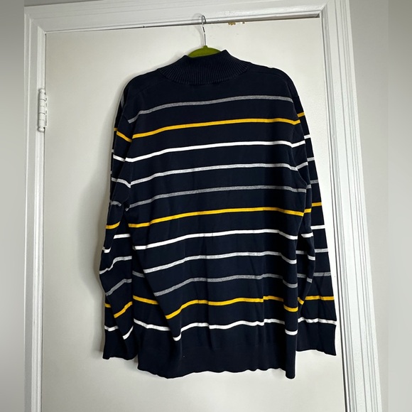Old Navy Sweater Men Blue Yellow White Grey horiz., Striped 1/4 Zip Pullover XL - Picture 2 of 11